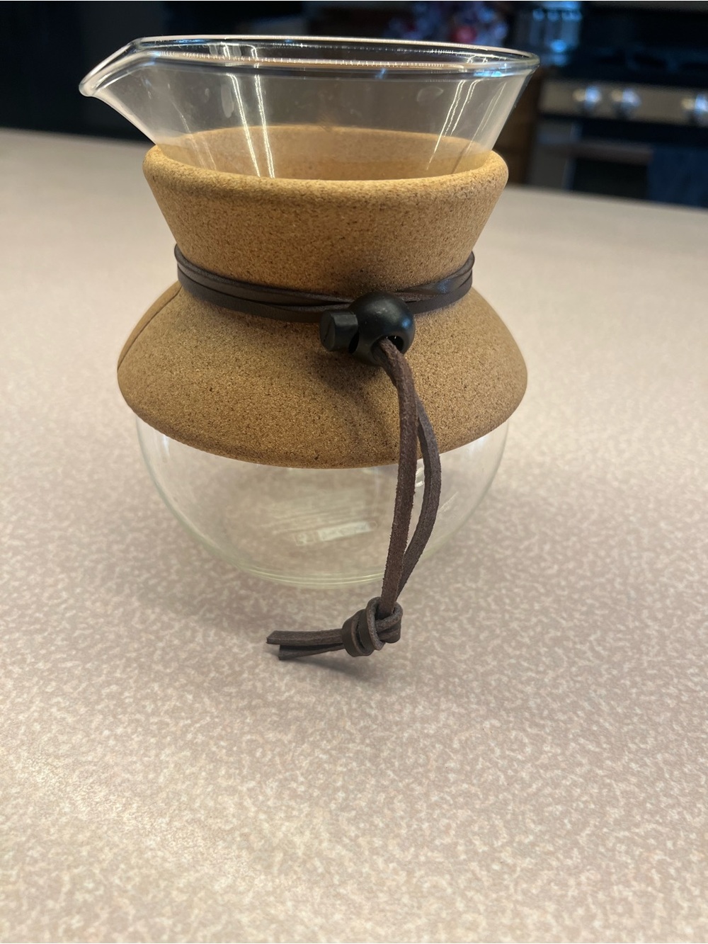 Bodum Glass Coffee Carafe with Cork Wrap and Brown Leather Tie